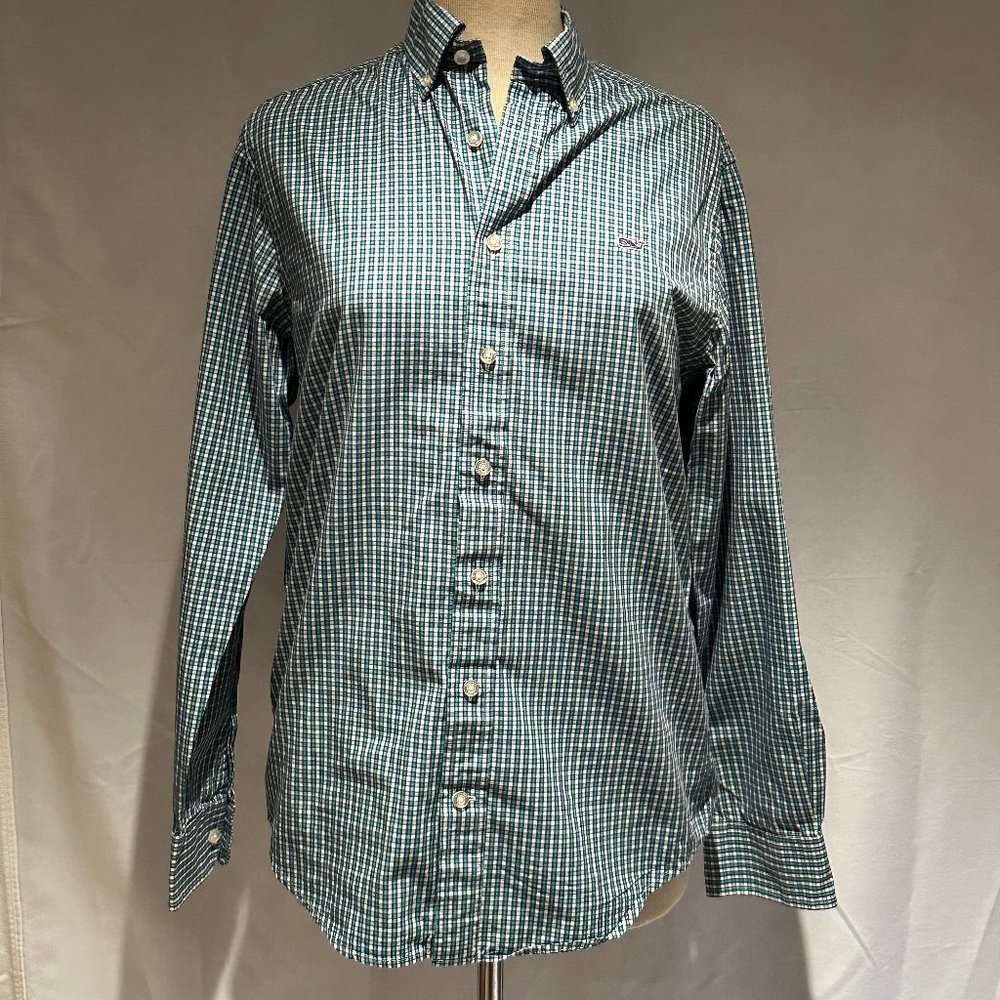 Green and Blue Vineyard Vines Slim Fit Whale Shirt Size S